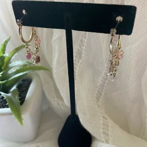 Breast cancer charm silver tone, gold tone with mix charms dangling earrings
